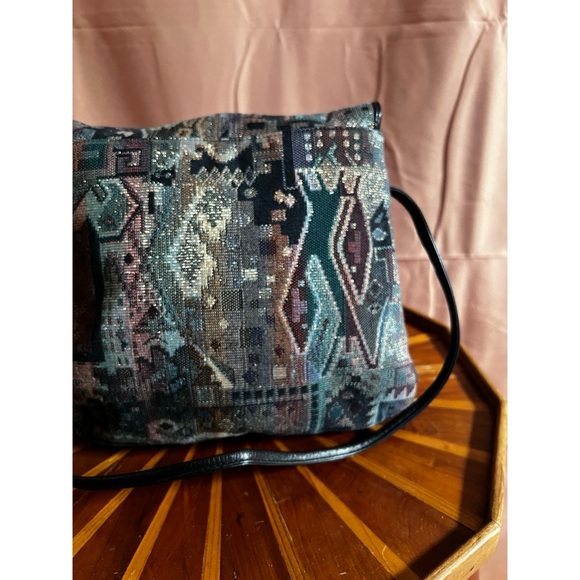 Vintage Shimmery Metallic Fabric Artsy Women's Bag with 100 Percent Leather trim - Picture 6 of 14